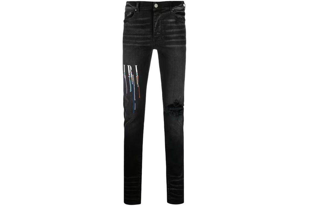 AMIRI Embroidered Paint Drip Core Logo Distressed Skinny Jeans