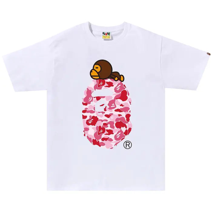 BAPE ABC Camo Milo On Big Ape Tee White/Pink