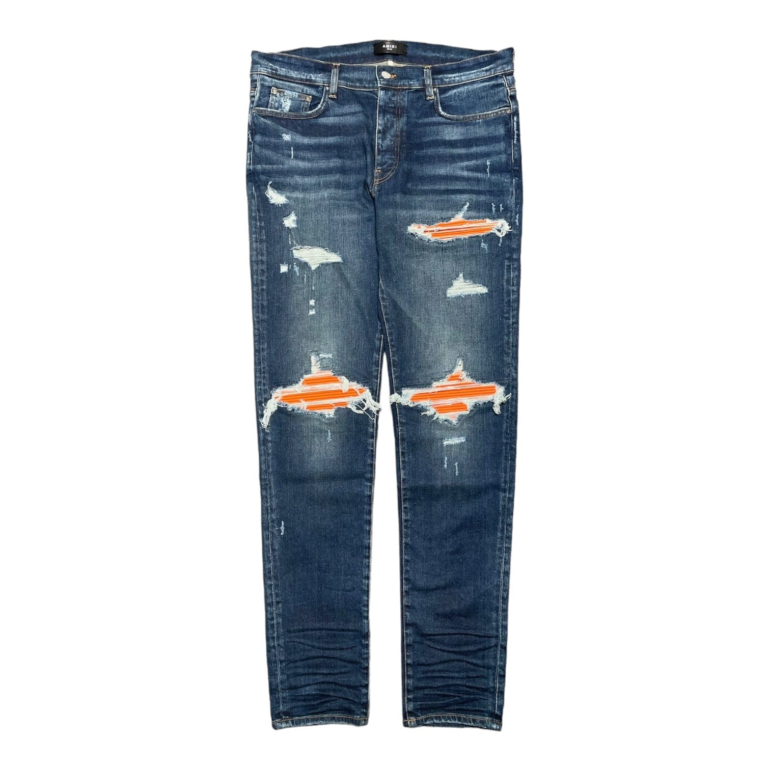 Amiri MX1 Suede Patch Jeans Deep Classic Indigo Orange