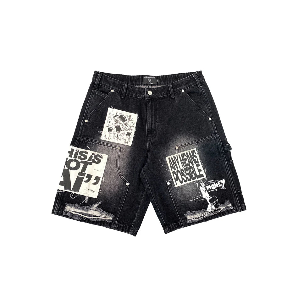Mixed Emotion Black "AI" Denim Shorts