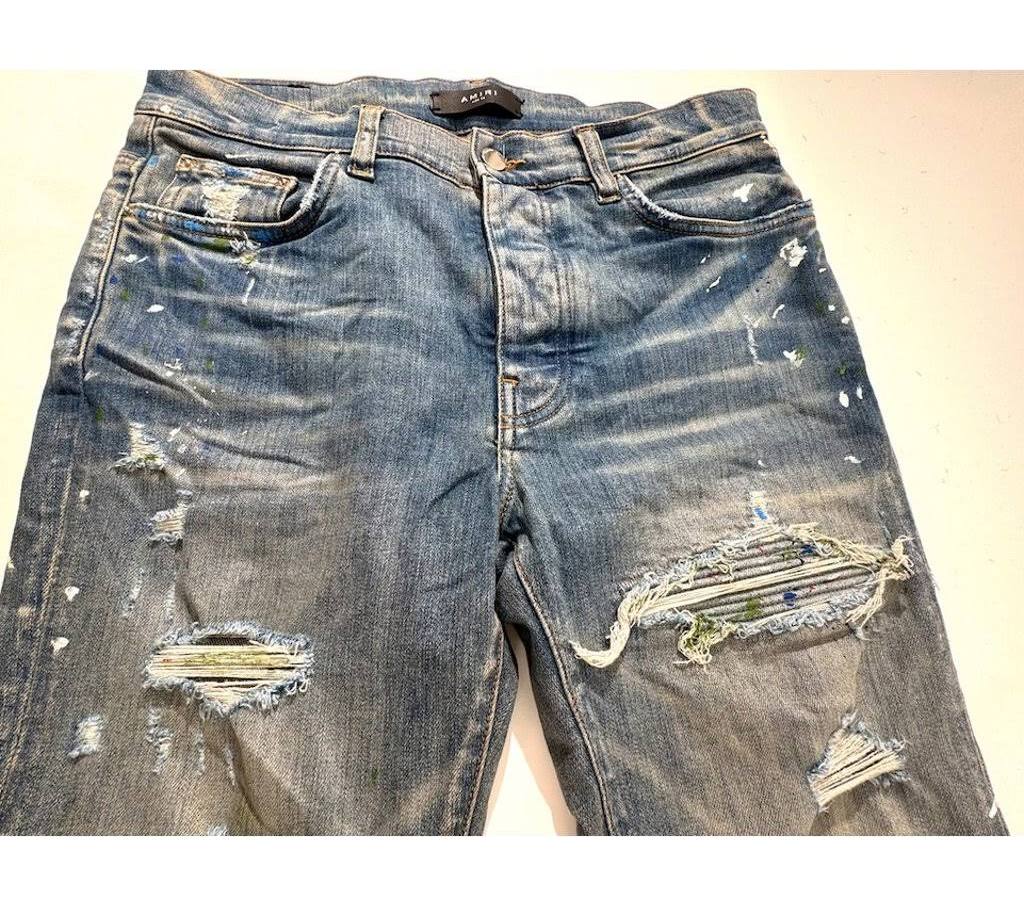 Mens AMIRI Mx1 Paint Splatter Light Wash