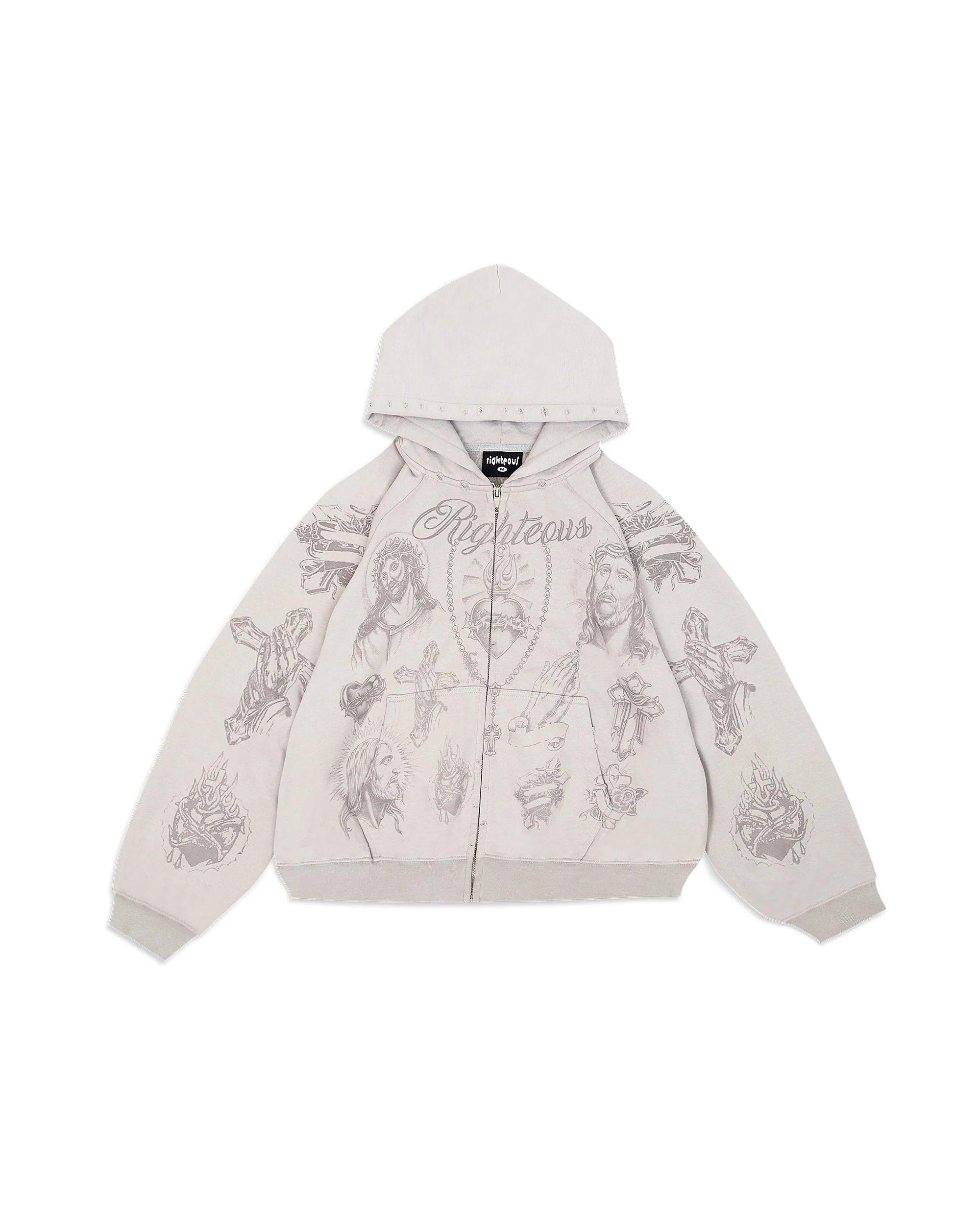 Righteous “Tatted Believer” Zip Up Hoodie Grey