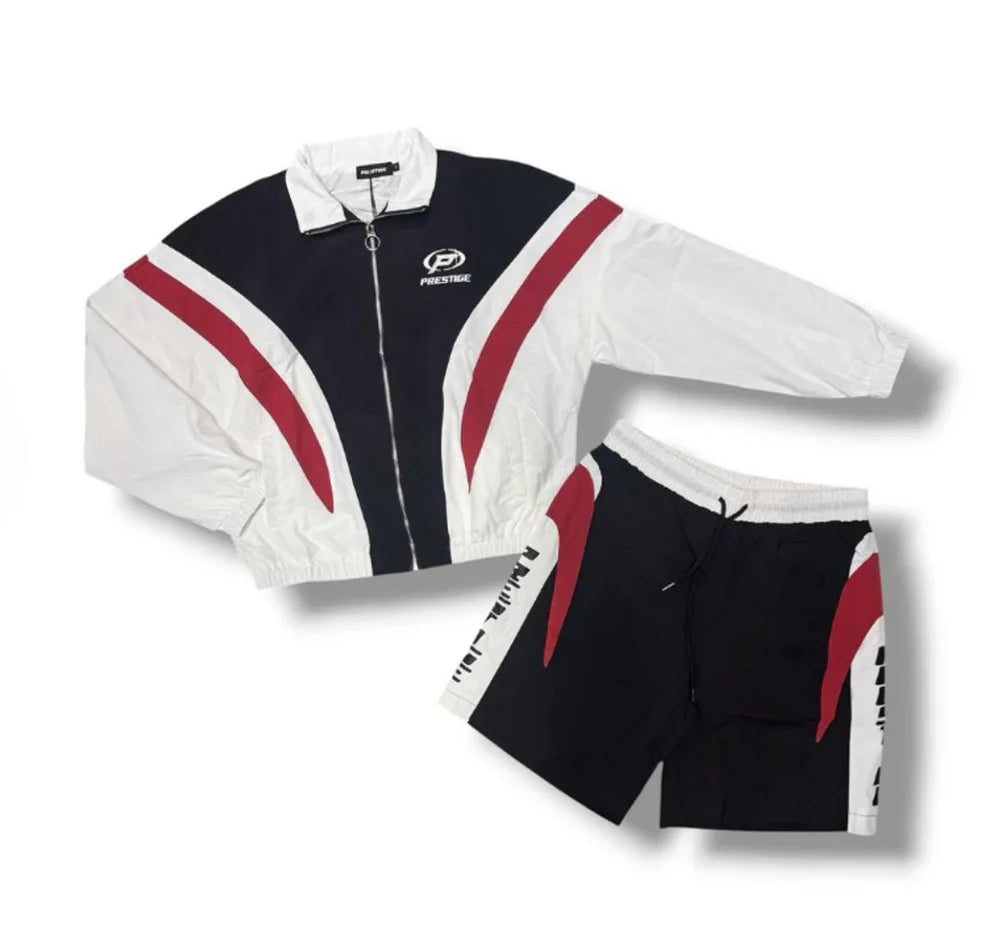 PRESTIGE NYLON JACKET & SHORTS SET- Red