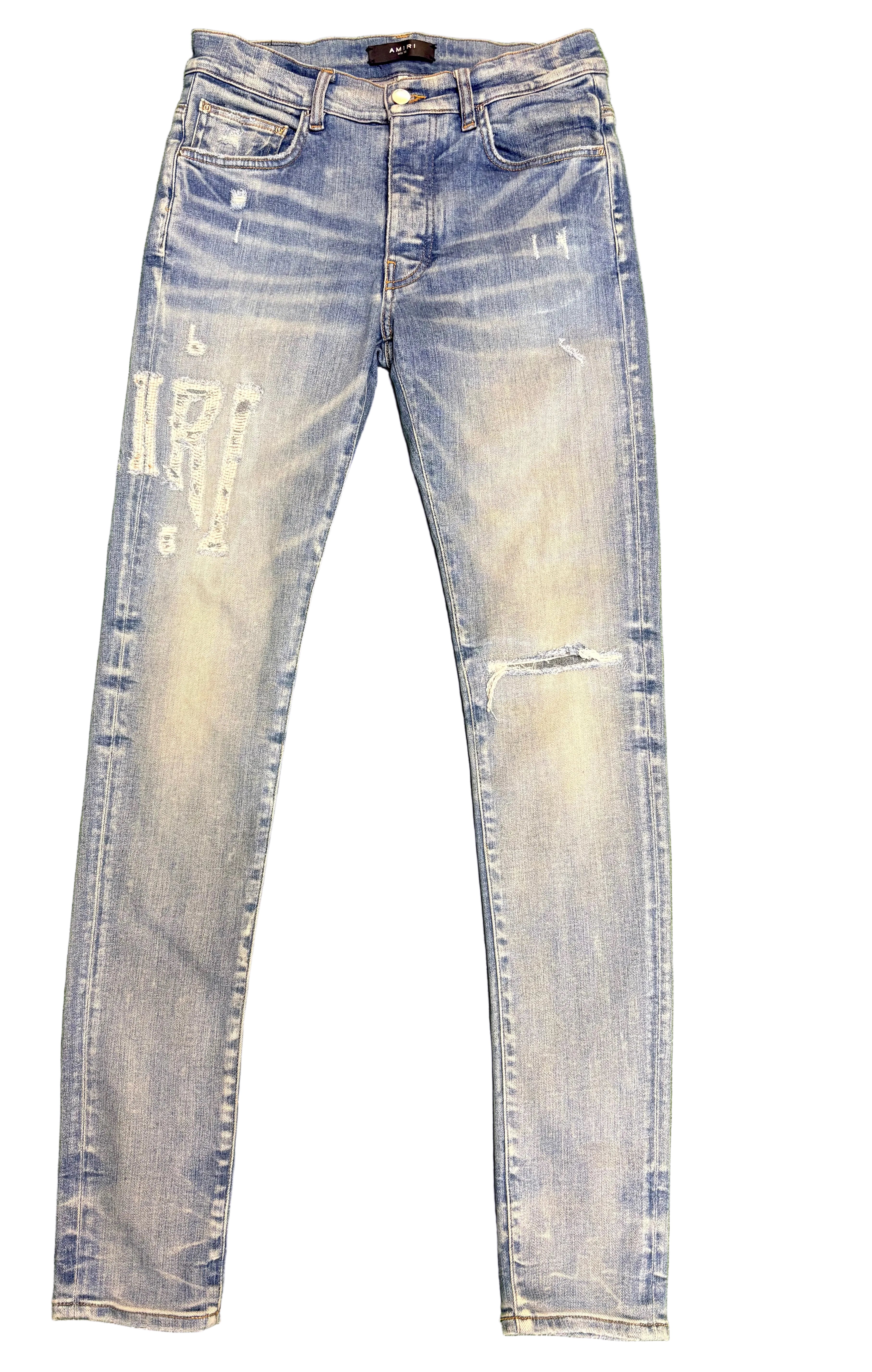 Amiri Distressed Logo Jean Clay Indigo