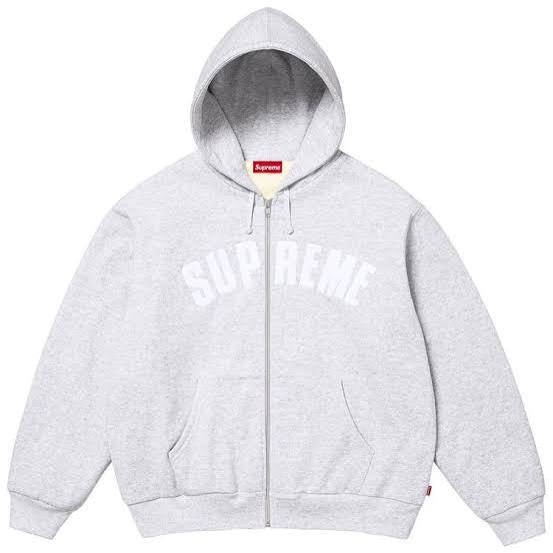 Supreme Logo Thermal Zip Up Hoodie In Grey