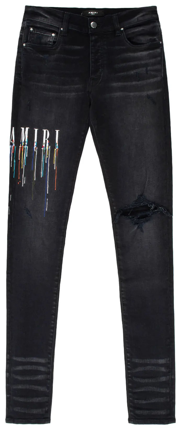 AMIRI Embroidered Paint Drip Core Logo Distressed Skinny Jeans