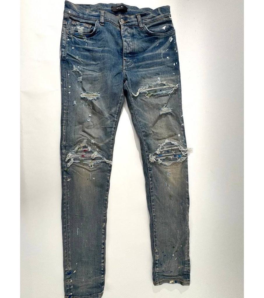 Mens AMIRI Mx1 Paint Splatter Light Wash