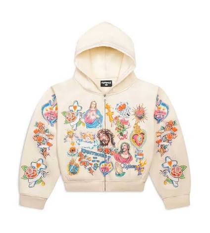 Righteous Risen King Cropped Zip Up Hoodie Cream