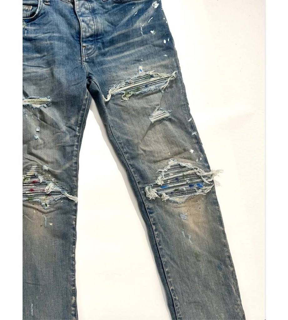 Mens AMIRI Mx1 Paint Splatter Light Wash
