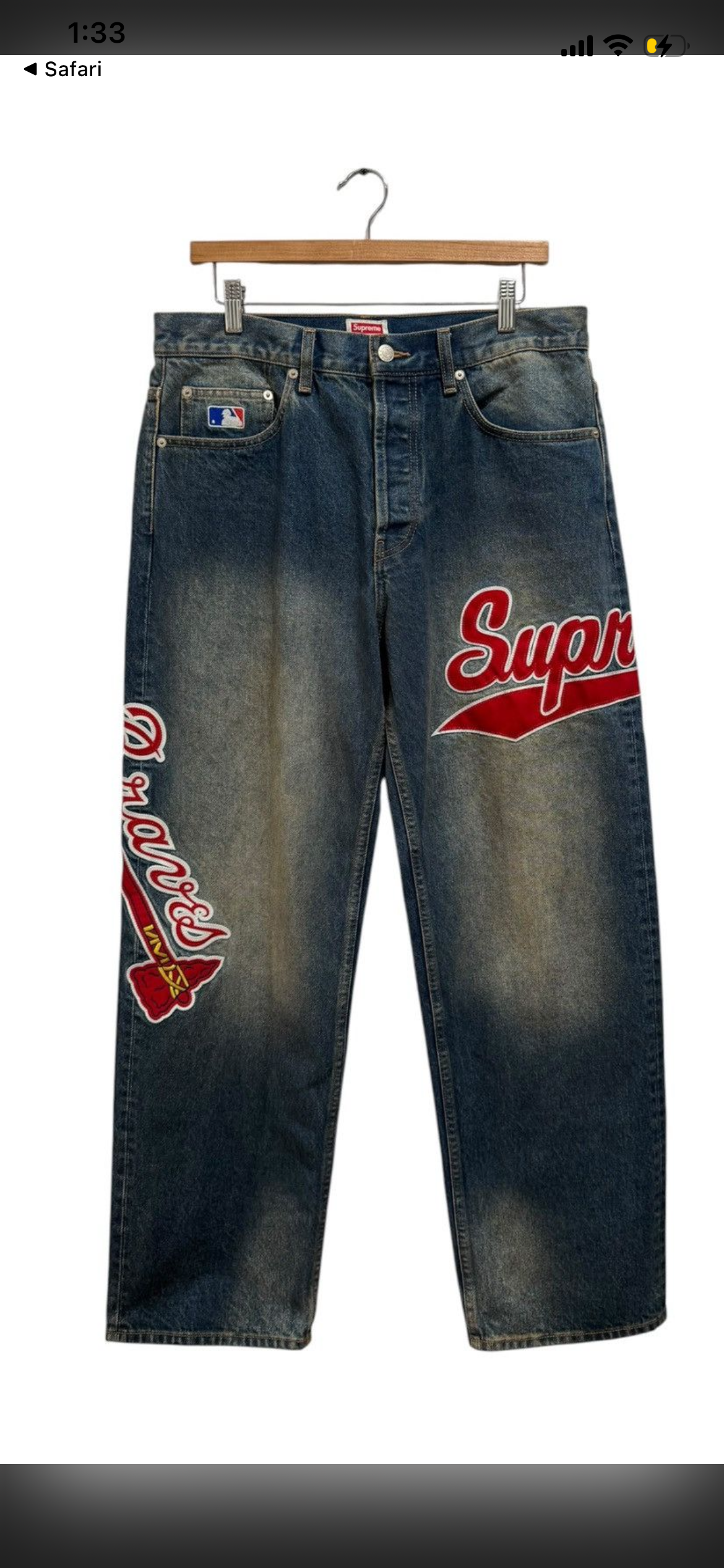 Supreme X Mitchell& Ness Atlanta Braves Loose Fit Jean Blue