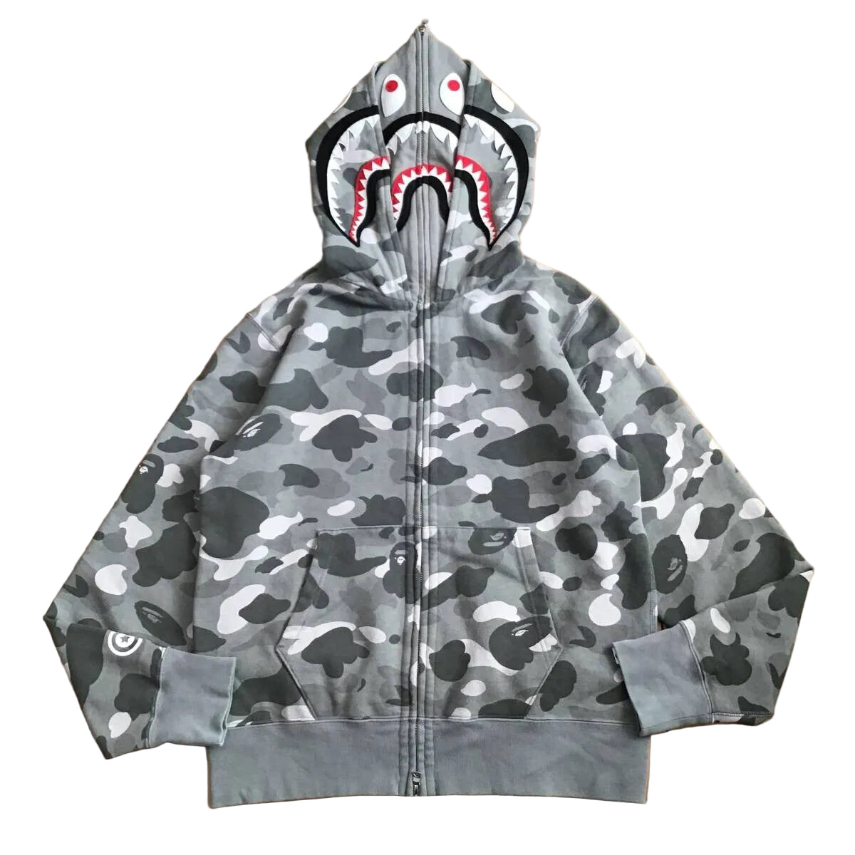 BAPE Grey Camo Double Shark Zip Up Hoodie