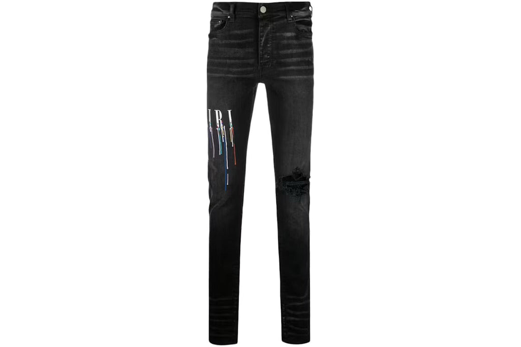 AMIRI Embroidered Paint Drip Core Logo Distressed Skinny Jeans