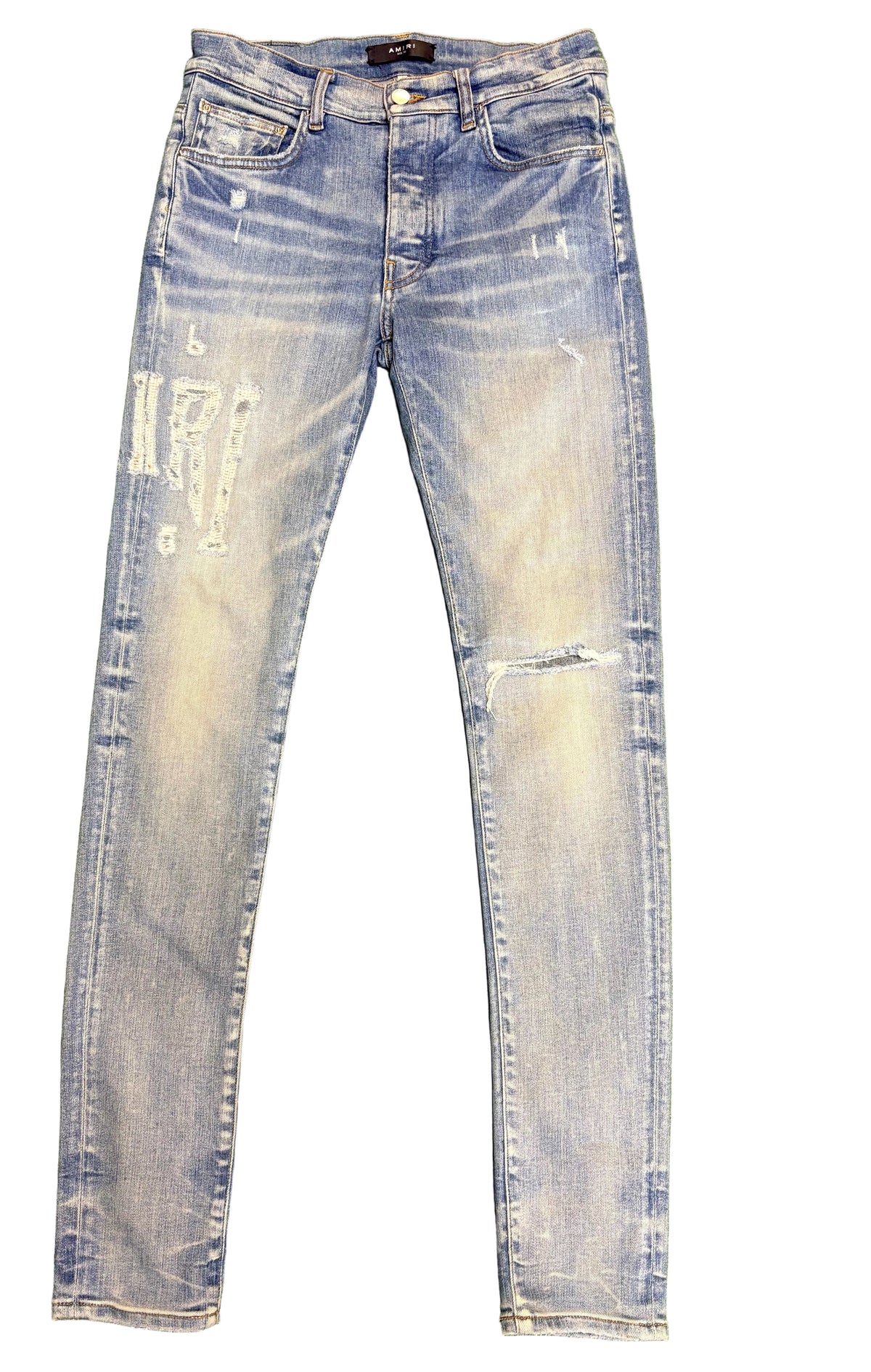 Amiri Distressed Logo Jean Clay Indigo