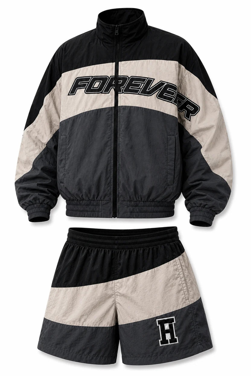 Forever Hungry Windbreaker Set Black and Gray