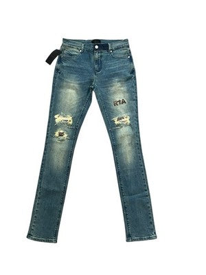 RTA Blue Distressed Snake Jeans